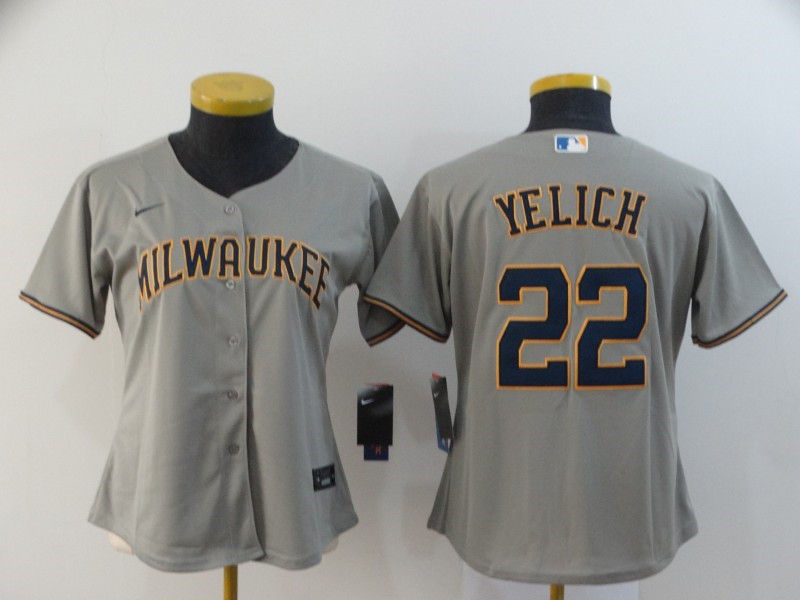 Brewers 22 Christian Yelich Gray Women Nike 2020 Cool Base Jersey