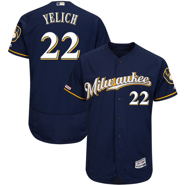 Brewers 22 Christian Yelich Navy 150th Patch Flexbase Jersey