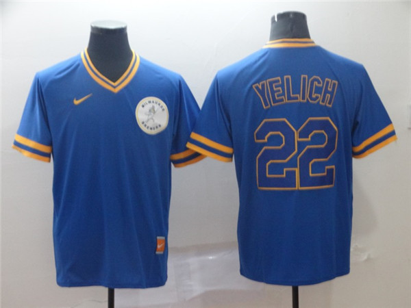 Brewers 22 Christian Yelich Royal Throwback Jersey