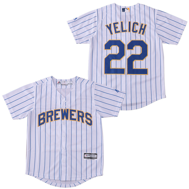 Brewers 22 Christian Yelich White Youth Cool Base Jersey
