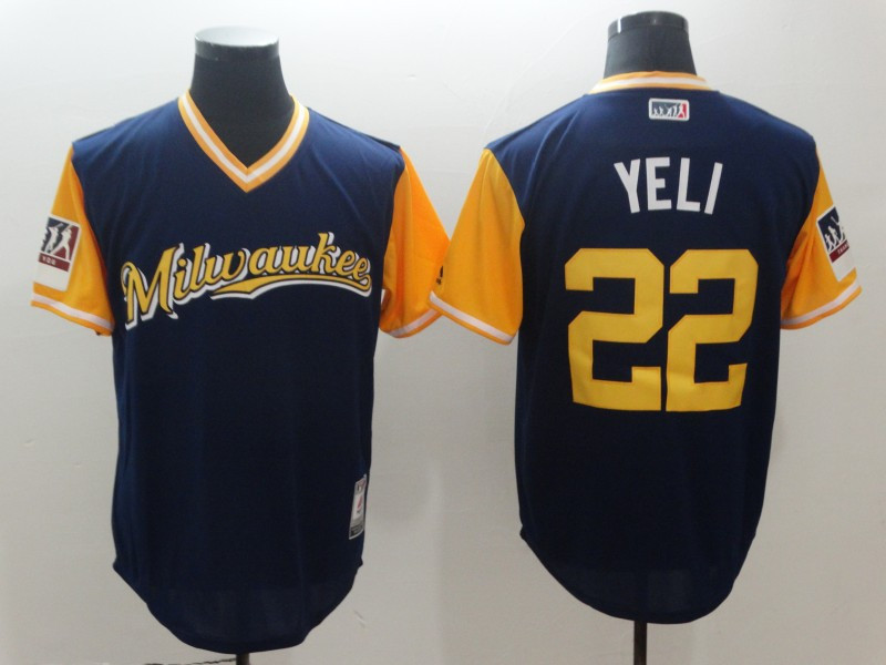 Brewers 22 Christian Yelich Yeli Navy 2018 Players' Weekend Authentic Team Jersey