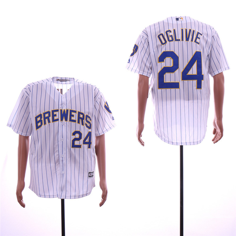 Brewers 24 Ben Oglivie White Cool Base Jersey