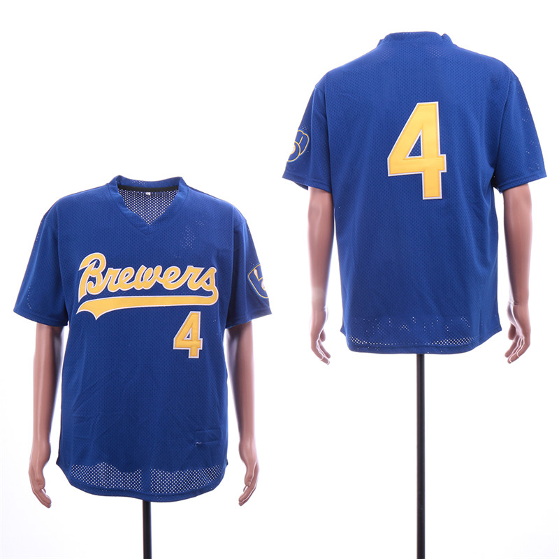 Brewers 4 Paul Molitor Royal Mesh Throwback Jersey