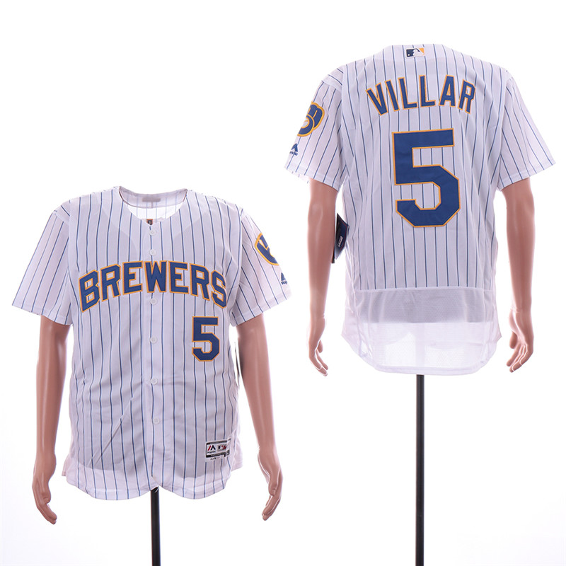 Brewers 5 Jonathan Villar White Flexbase Jersey