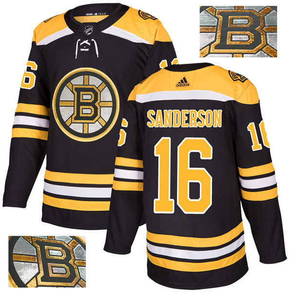 Bruins 16 Derek Sanderson Black With Special Glittery Logo  Jersey