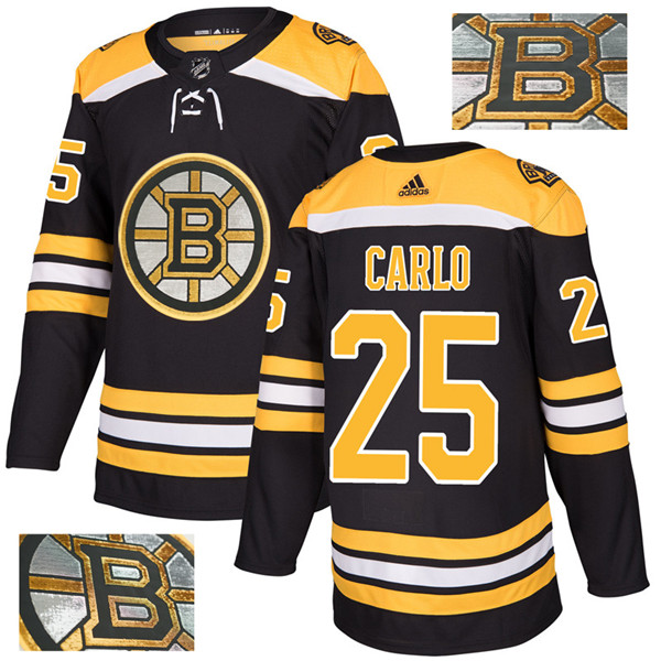 Bruins 25 Brandon Carlo Black With Special Glittery Logo  Jersey