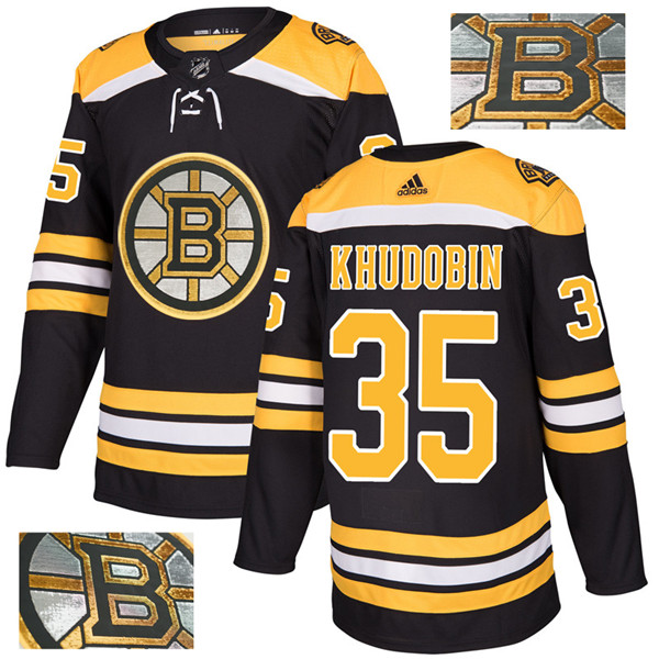 Bruins 35 Anton Khudobin Black With Special Glittery Logo  Jersey