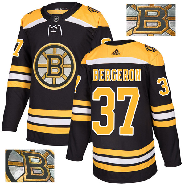 Bruins 37 Patrice Bergeron Black With Special Glittery Logo  Jersey