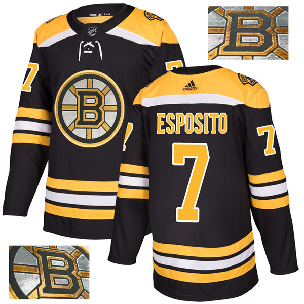 Bruins 7 Phil Esposito Black With Special Glittery Logo  Jersey