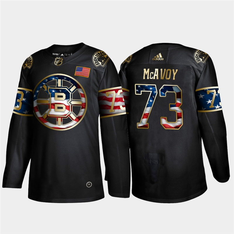 Bruins 73 Charlie McAvoy Black Gold USA Flag Adidas Jersey