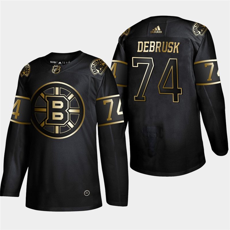 Bruins 74 Jake DeBrusk Black Gold Adidas Jersey