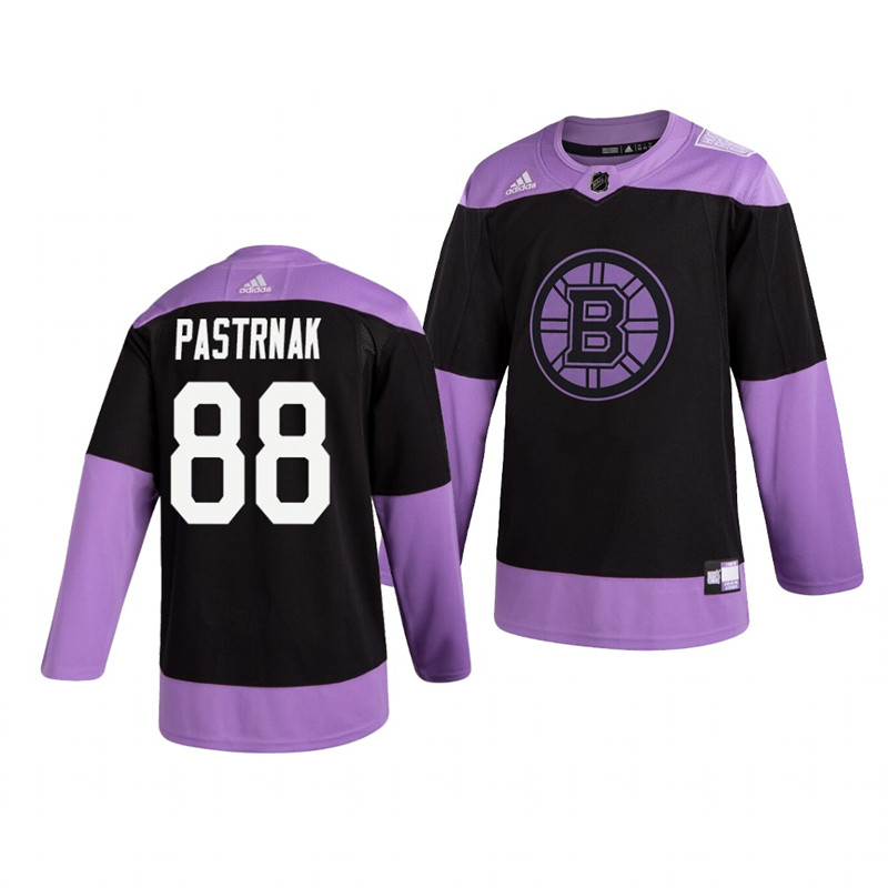 Bruins 88 David Pastrnak Black Purple Hockey Fights Cancer Adidas Jersey