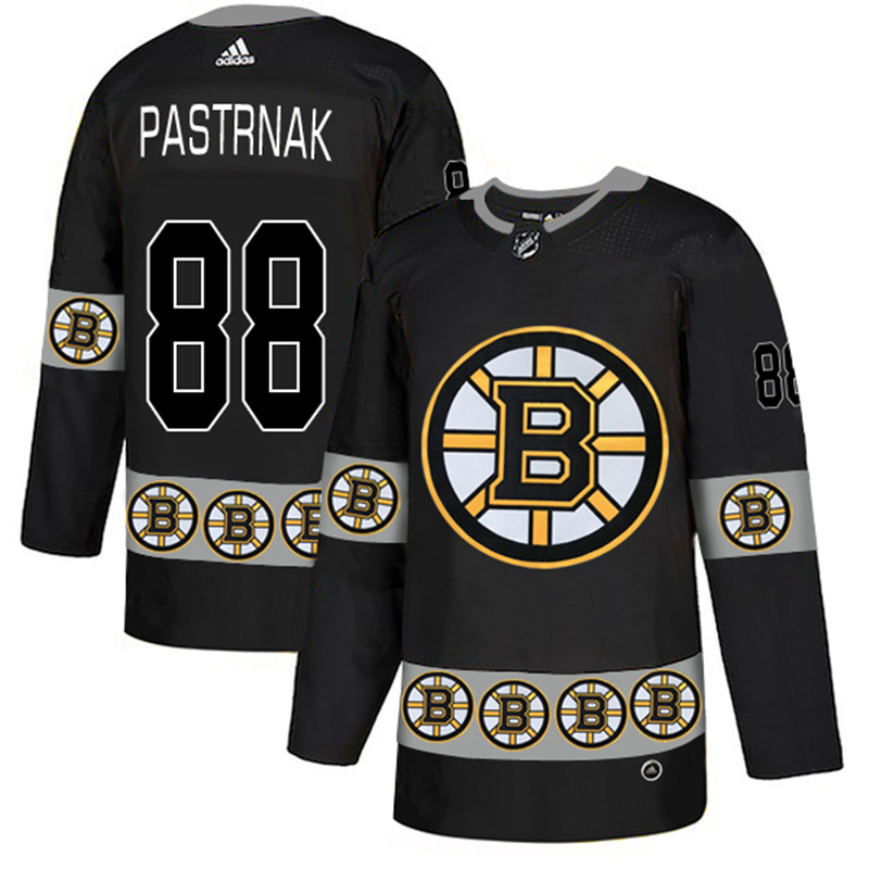 Bruins 88 David Pastrnak Black Team Logos Fashion  Jersey