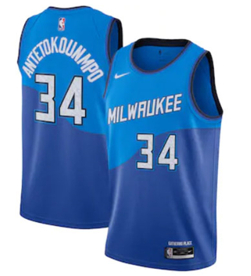 Bucks 34 Antetokounmpo Blue 2020 21 City Edition Nike Swingman Jerseys