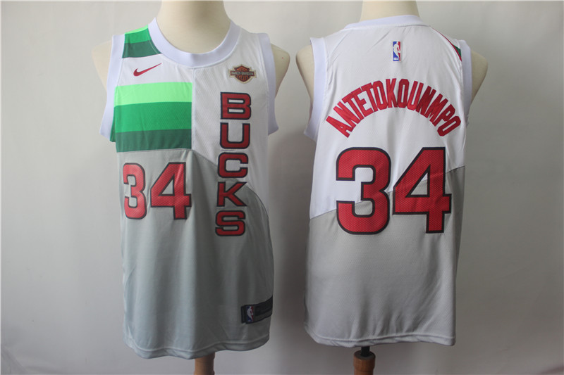 Bucks 34 Giannis Antetokounmpo White 2018 19 Earned Edition  Swingman Jersey