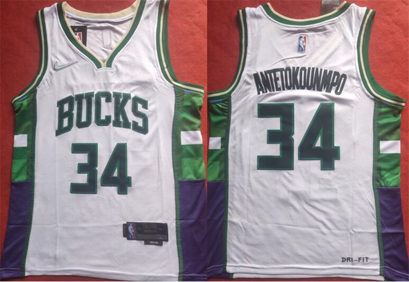 Bucks 34 Giannis Antetokounmpo White Nike Diamond 75th Anniversary City Edition Swingman Jersey