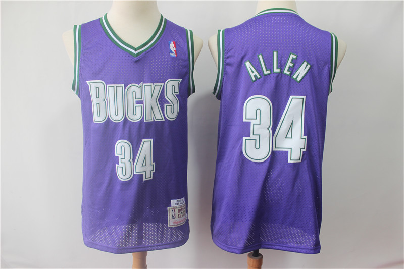 Bucks 34 Ray Allen Purple Hardwood Classics Jersey