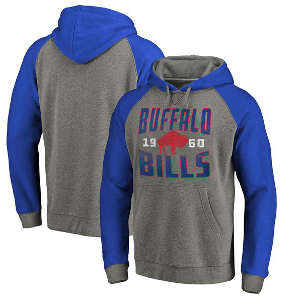 Buffalo Bills NFL Pro Line by Fanatics Branded Timeless Collection Antique Stack Tri Blend Raglan Pullover Hoodie Ash