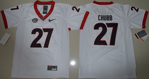 Bulldogs 27 Nick Chubb White Stitched NCAA Jersey