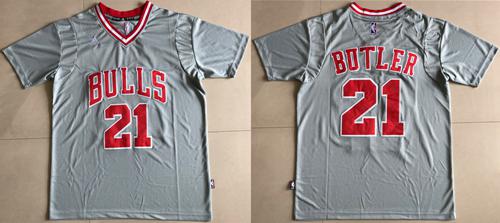 Bulls 21 Jimmy Butler Grey Short Sleeve Stitched NBA Jersey