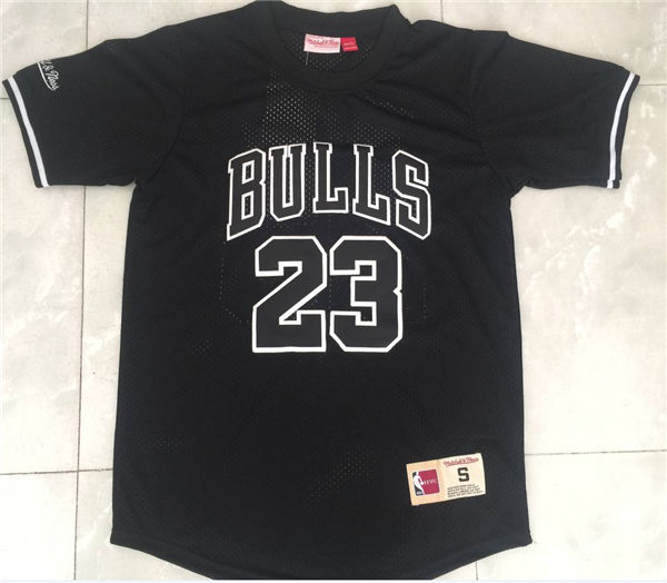 Bulls 23 Michael Jordan Black Short Sleeve Mitchell Ness Jersey