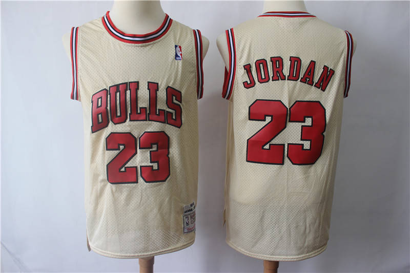 Bulls 23 Michael Jordan Cream Hardwood Classics Jersey