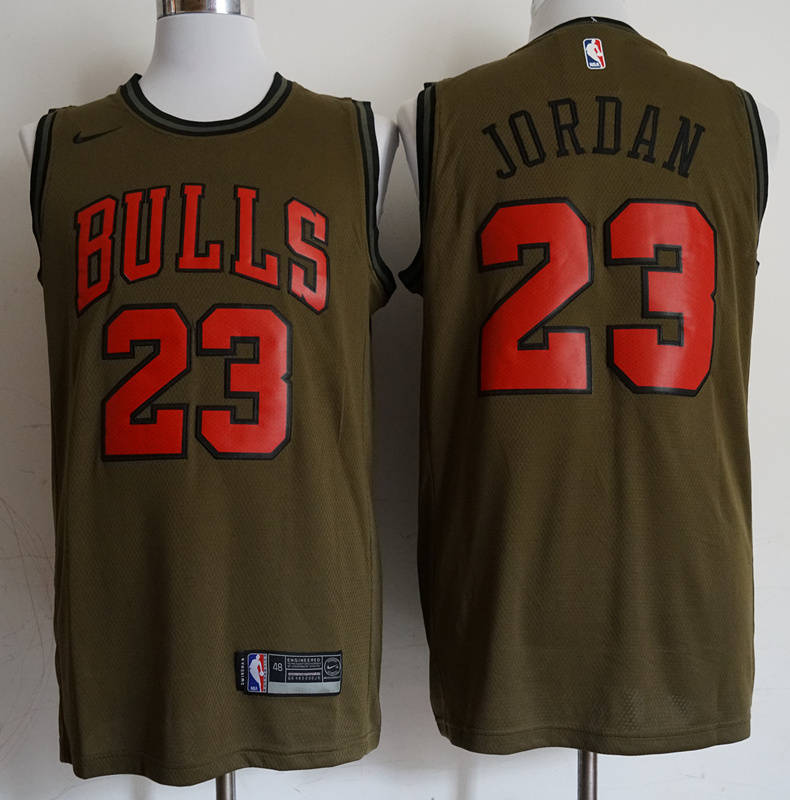 Bulls 23 Michael Jordan Olive  Swingman Jersey