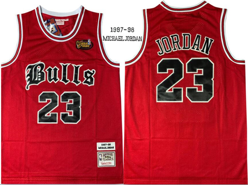 Bulls 23 Michael Jordan Red 1997 98 Hardwood Classics NBA Finals Patch Jersey