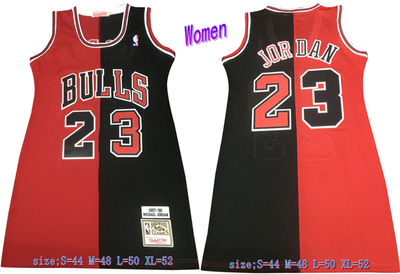 Bulls 23 Michael Jordan Split Black Red Women 1997 98 Hardwood Classics Mesh Jersey