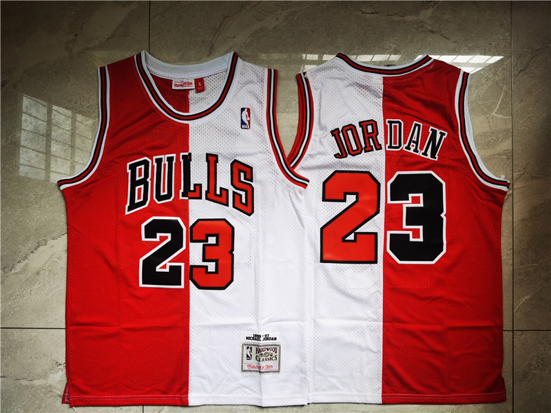 Bulls 23 Michael Jordan Split White Red 1996 97 Hardwood Classics Mesh Jersey