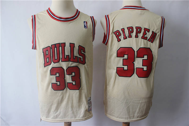 Bulls 33 Scottie Pippen Cream Hardwood Classics Jersey