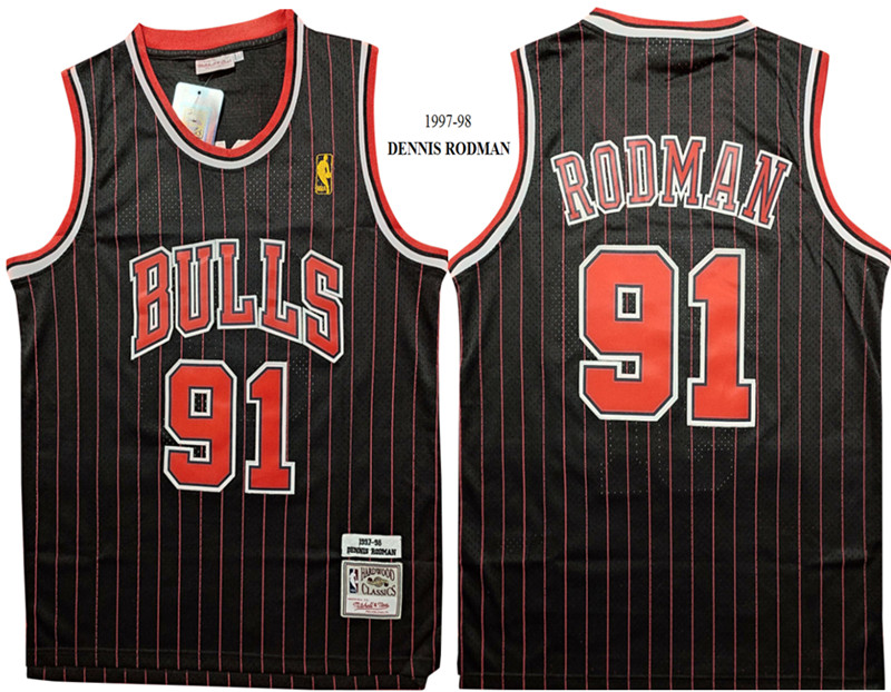 Bulls 91 Dennis Rodman Black 1997 98 Hardwood Classics Jersey