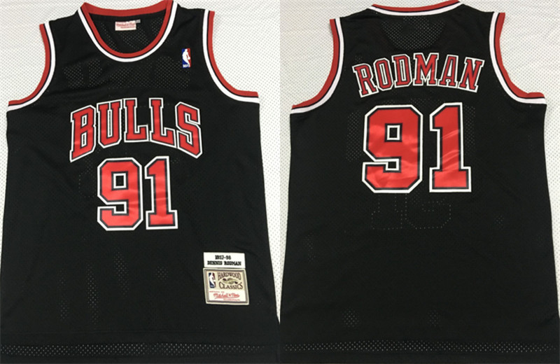 Bulls 91 Dennis Rodman Black 1997 98 Hardwood Classics Mesh Jersey