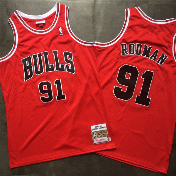 Bulls 91 Dennis Rodman Red 1997 98 Hardwood Classics Mesh Jersey