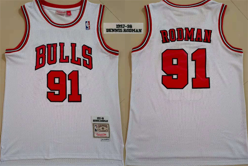 Bulls 91 Dennis Rodman White 1997 98 Hardwood Classics Jersey