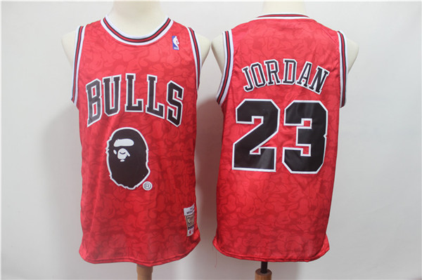 Bulls Bape 23 Michael Jordan Red Hardwood Classics Jersey