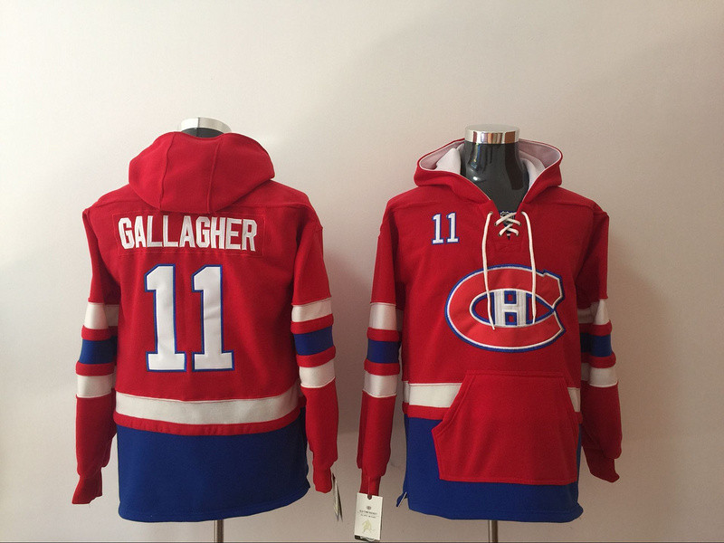 Canadiens 11 Brendan Gallagher Red All Stitched Hooded Sweatshirt