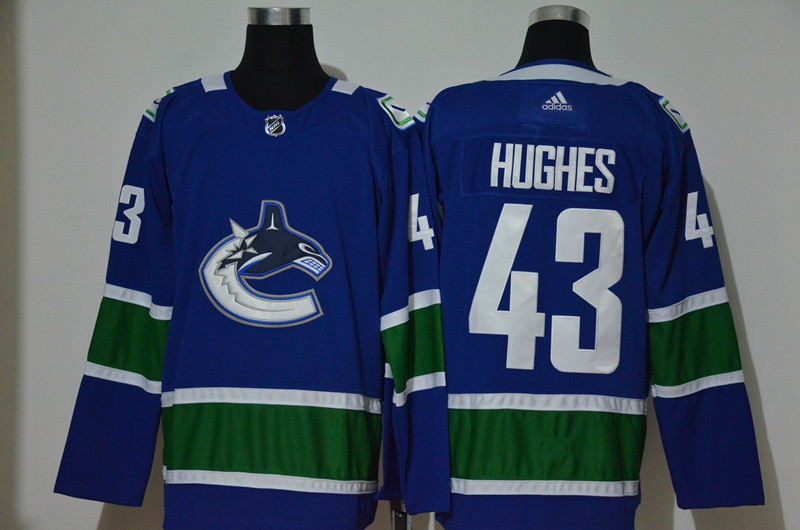 Canucks 43 Quinn Hughes Blue Adidas Jersey