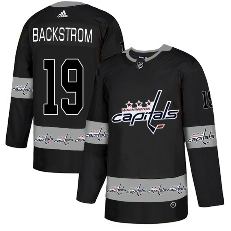 Capitals 19 Nicklas Backstrom Black Team Logos Fashion  Jersey