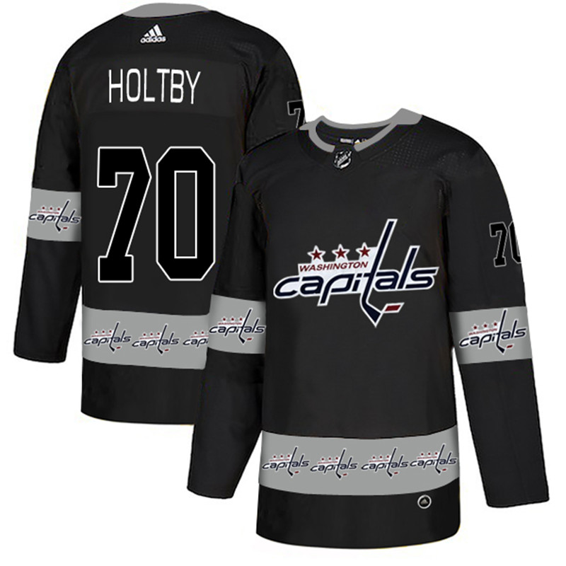 Capitals 70 Braden Holtby Black Team Logos Fashion  Jersey