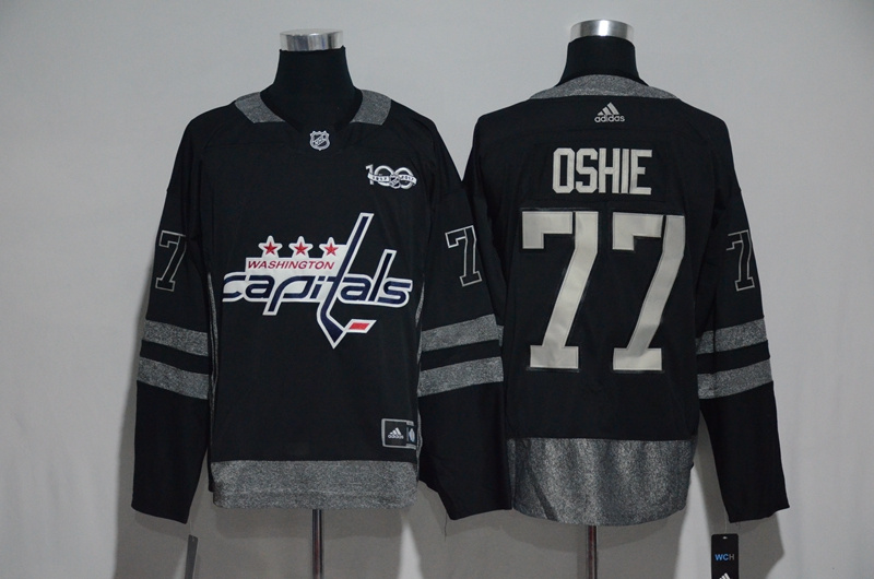 Capitals 77 T J Oshie Black 1917 2017 100th Anniversary Stitched NHL Jersey