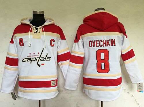 Capitals 8 Alex Ovechkin White Sawyer Hooded Sweatshirt Stitched NHL Jersey