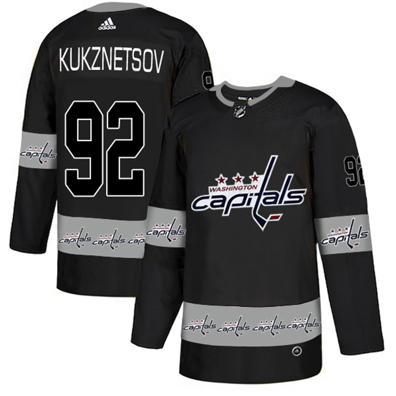 Capitals 92 Evgeny Kukznetsov Black Team Logos Fashion  Jersey