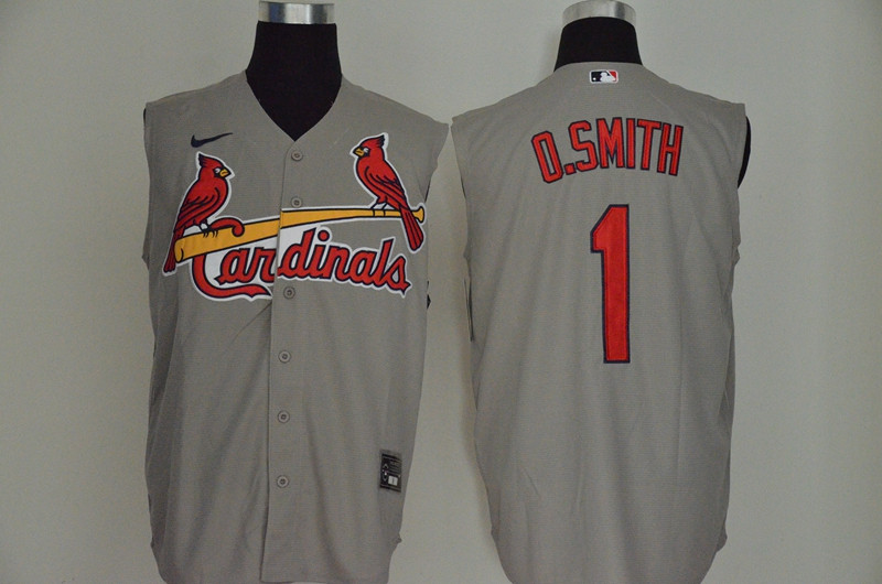 Cardinals 1 O.Smith Gray Nike Cool Base Sleeveless Jersey