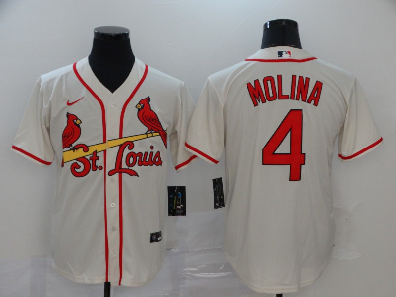 Cardinals 4 Yadier Molina Cream 2020 Nike Cool Base Jersey