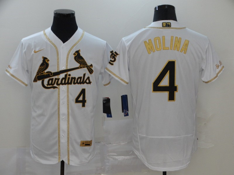 Cardinals 4 Yadier Molina White Gold Nike Flexbase Jersey