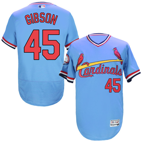 Cardinals 45 Bob Gibson Light Blue Cooperstown Flexbase Jersey