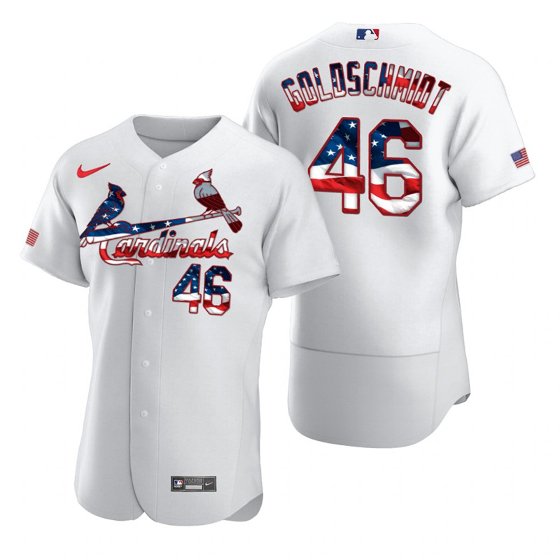 Cardinals 46 Paul Goldschmidt White USA Flag Fashion Nike Cool Base Jersey