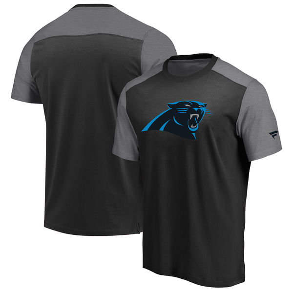 Carolina Panthers NFL Pro Line by Fanatics Branded Iconic Color Block T Shirt BlackHeathered Gray