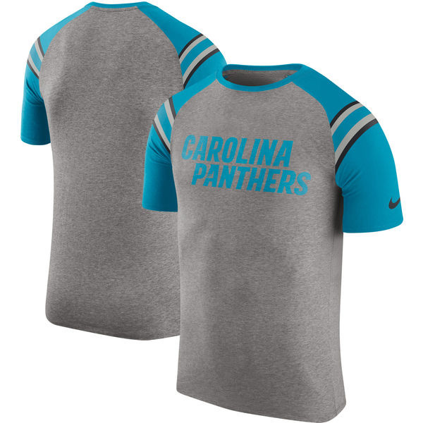 Carolina Panthers  Enzyme Shoulder Stripe Raglan T Shirt Heathered Gray
